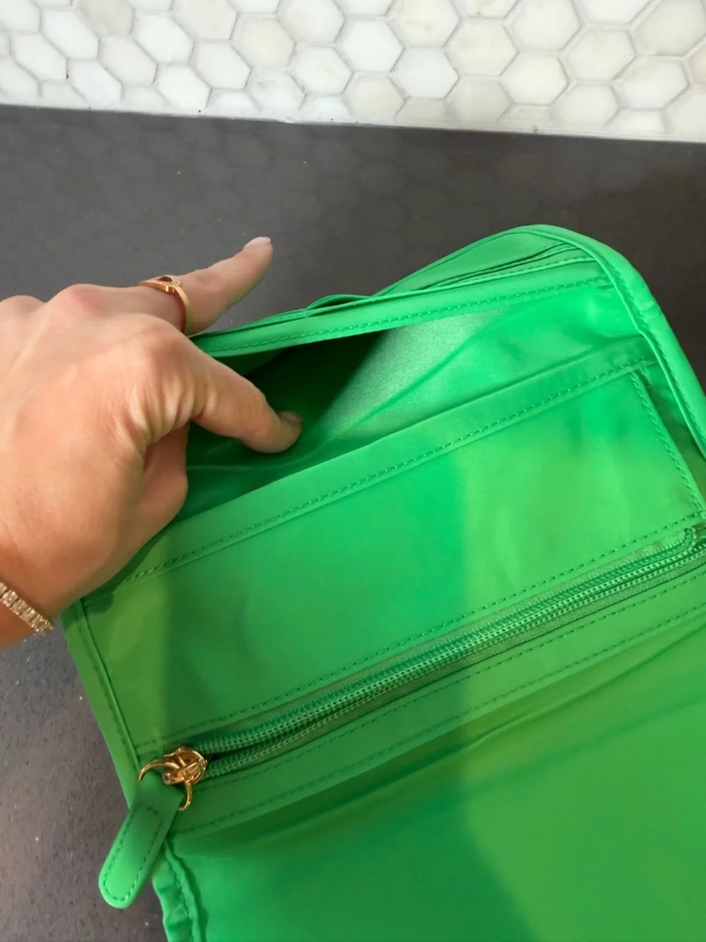 Stoney Clover‎ Lane Bright Neon Green Trifold Long Wallet EUC